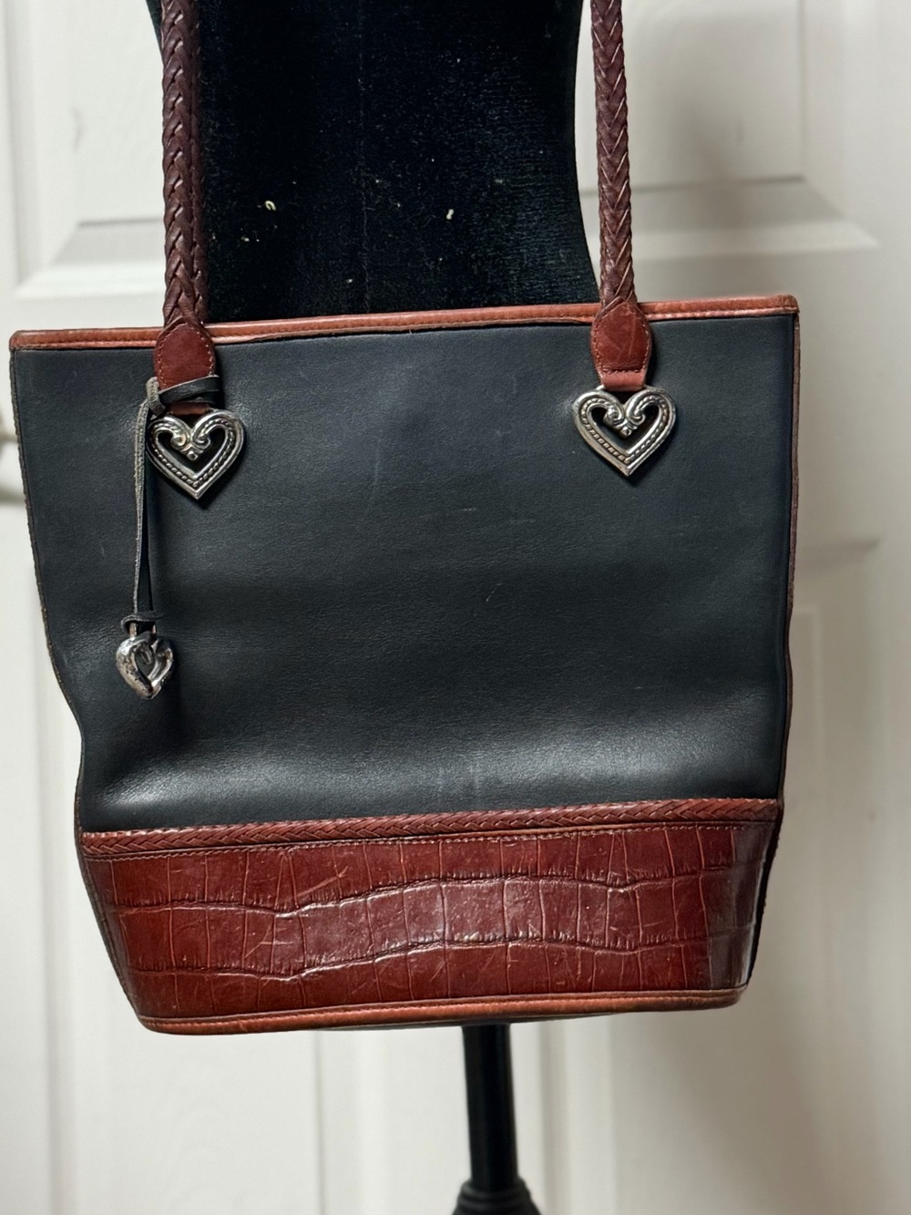 Brighton Black and Brown Leather Shoulder Bag with Heart Charms